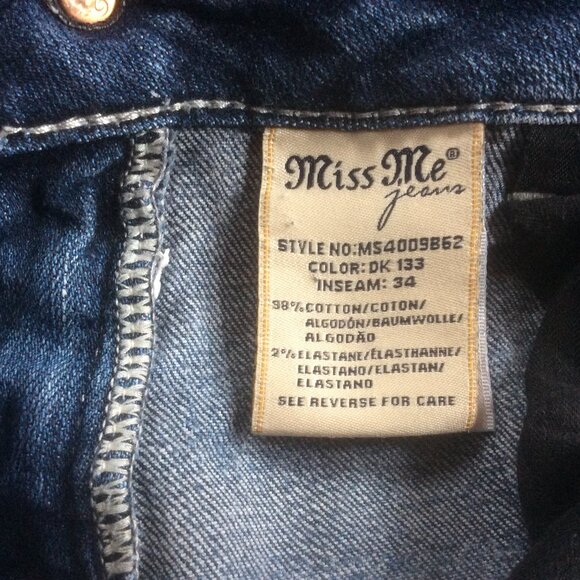 Miss Me Dark Wash Flap Pockets Mid Rise Boot Western Boho Denim Jeans Size 30* - Picture 7 of 10